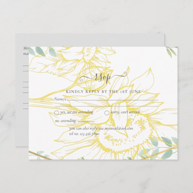 Postal Moderno Sunflowers Greenery Sage Gold Boda (Anverso / Reverso)