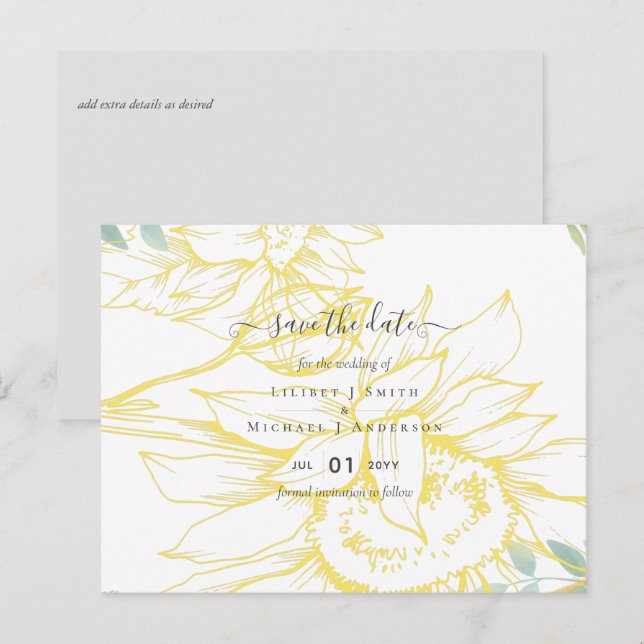 Postal Moderno Sunflowers Greenery Sage Gold Boda (Anverso / Reverso)