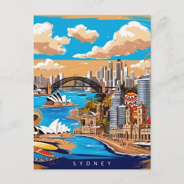 Postal Moderno Sydney Australia Viajes de arte (Anverso)