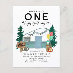 Postal Moderno, uno feliz camper Trees acampando 1er cump