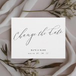 Postal Moderno y elegante Boda de caligrafía cambia la fe<br><div class="desc">Posposición/cambio de la tarjeta postal de fecha diseñada por un boda diseñado por un personalizado que presenta un diseño moderno y elegante de caligrafía a mano en blanco y negro.</div>