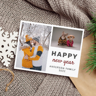 Postal Moderno y elegante foto de dos fotos Feliz Año Nue