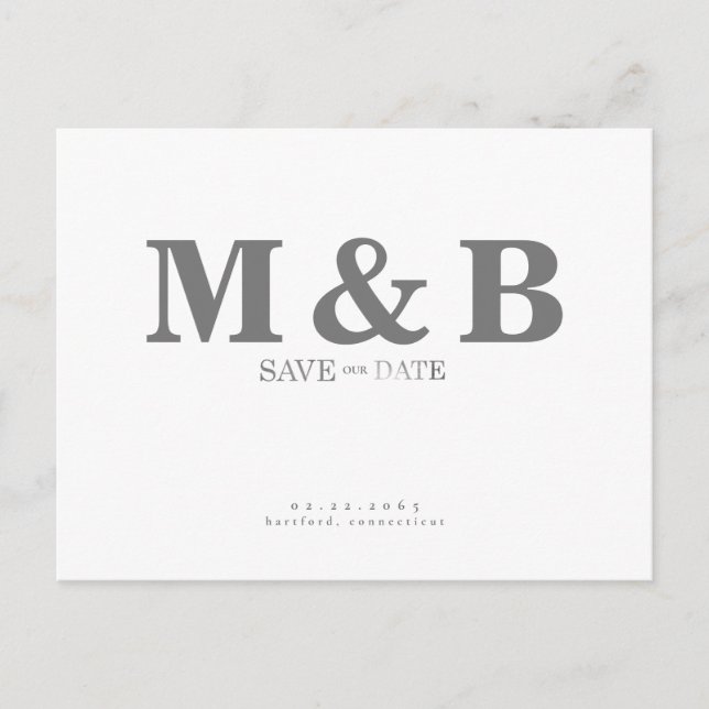Postal Moderno y elegante Monograma gris blanco (Anverso)