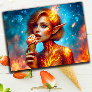Postal Moderno y lindo fuego de elfo helado arte adorable