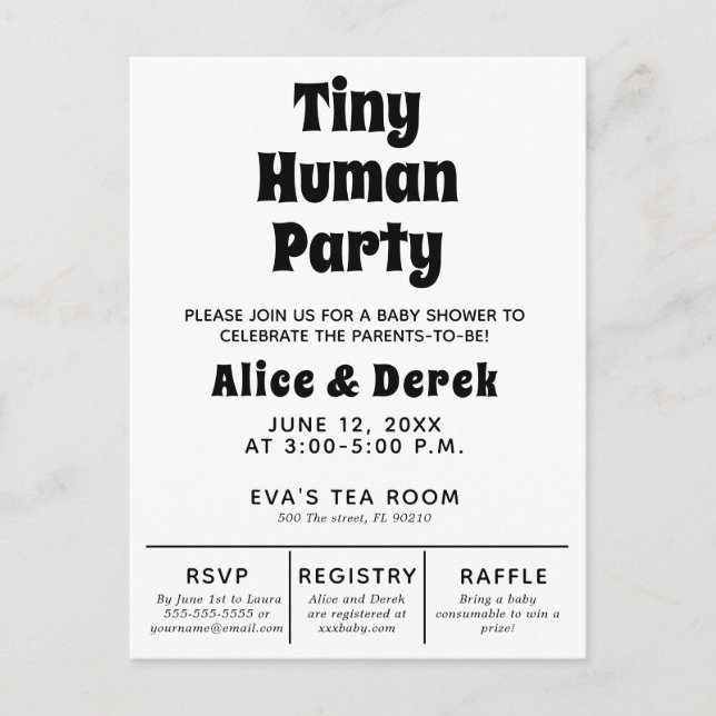 Postal Moderno y pequeño Baby Shower humano minimalista (Anverso)