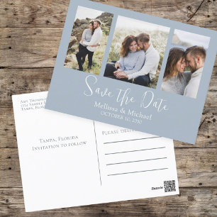 Postal Moderno y simple Dusty Blue Elegant 3 Photo Budget