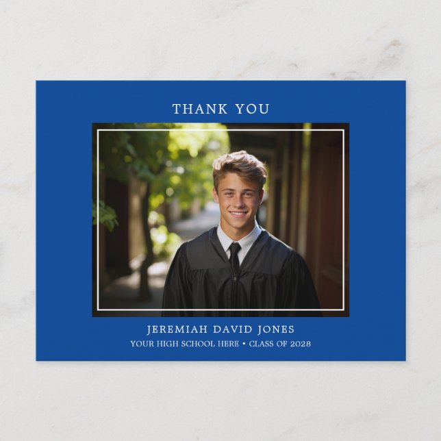 Postal Moderno y simple foto Dark Blue Grad Gracias (Anverso)