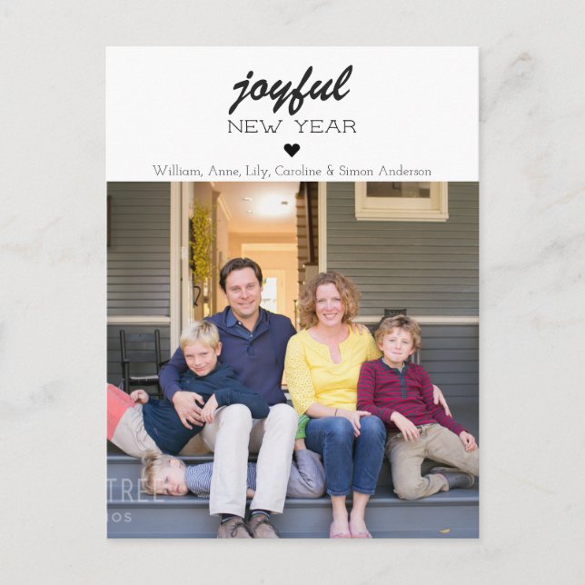 Postal Moderno y simple joyful Happy Year Heart Photo (Anverso)