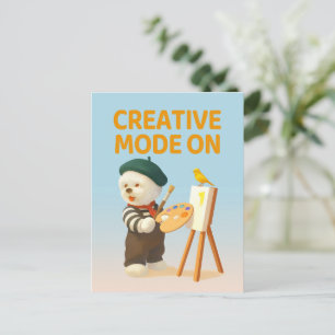 Postal Modo Creativo Activado: Pintor Perro Bichon Artist