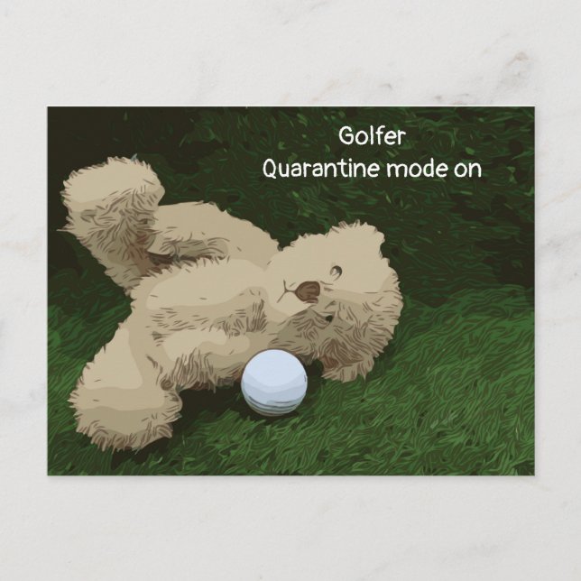 Postal Modo de cuarentena de golfer en oso de peluche y b (Anverso)