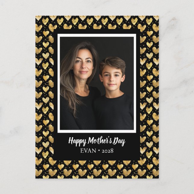Postal Modo oscuro Faux Golden Relieve metalizado corazón (Anverso)