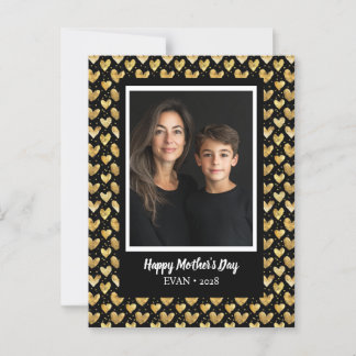Postal Modo oscuro Faux Golden Relieve metalizado corazón