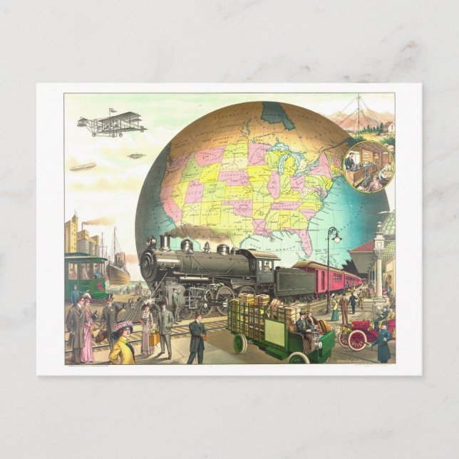 Postal Modos de transporte Litografía Victoriana (Anverso)