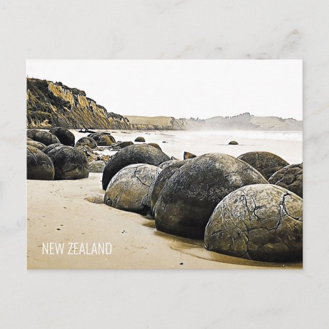 Postal Moeraki Boulders Viajes de Nueva Zelanda (Anverso)