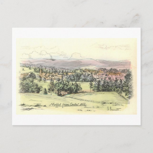Postal Moffat antiguo desde Coates Hill, Escocia, (Anverso)