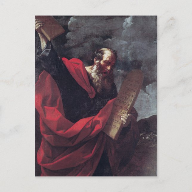 Postal Moisés con los comprimidos de la ley (Anverso)