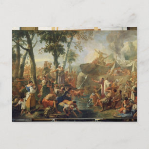 Postal Moisés dibujando agua de la roca (aceite sobre lie