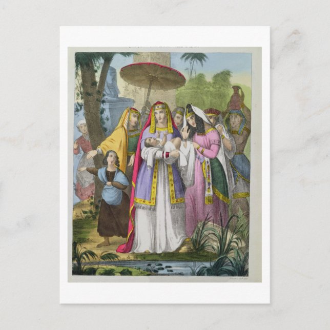 Postal Moisés salvado por la hija del faraón, de una bibl (Anverso)