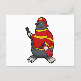 Postal Mole como bombero con extintor de incendios