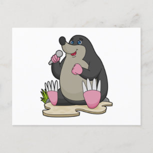 Postal Mole como cantante con micrófono