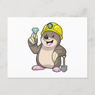 Postal Mole como minero con pala y diamante