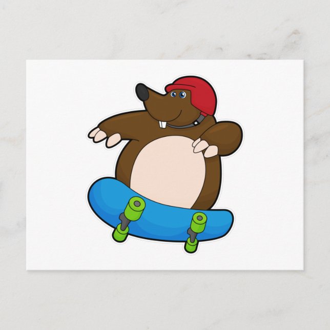 Postal Mole como Skater con Skateboard y Helmet (Anverso)