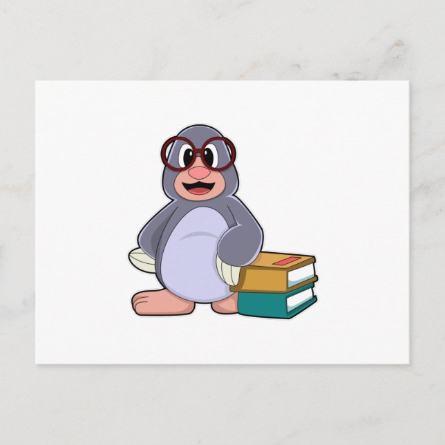 Postal Mole con gafas y libros (Anverso)
