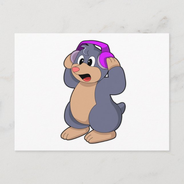 Postal Mole en la música con auriculares (Anverso)