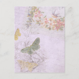Postal Molestias de época con mariposas y flores
