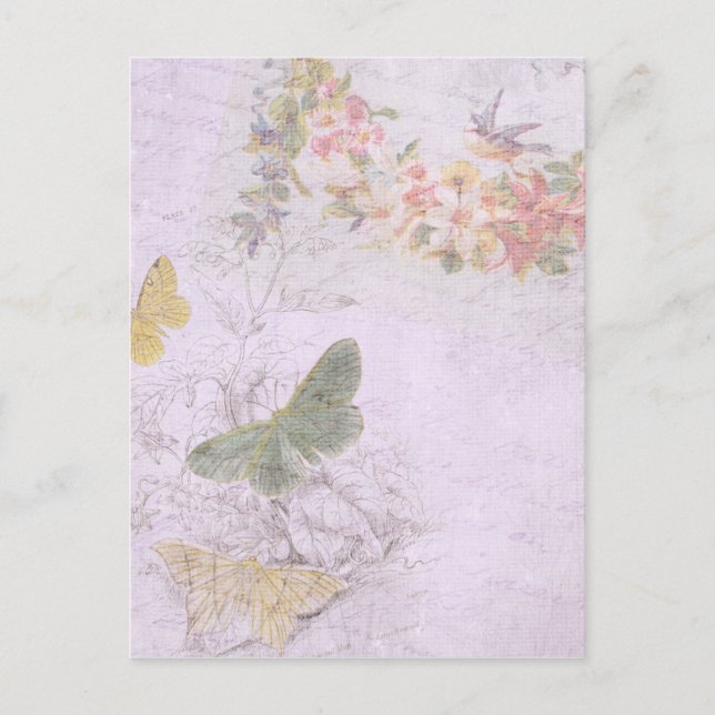 Postal Molestias de época con mariposas y flores (Anverso)