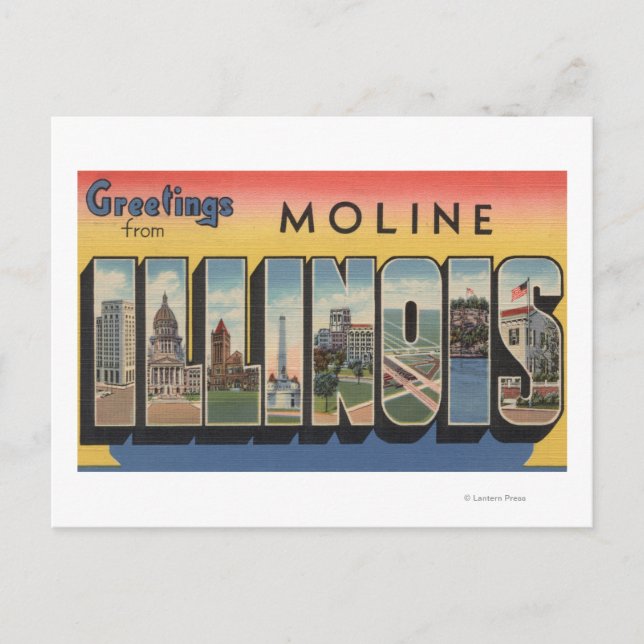 Postal Moline, Illinois - Escenas de letras grandes (Anverso)
