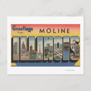 Postal Moline, Illinois - Escenas de letras grandes