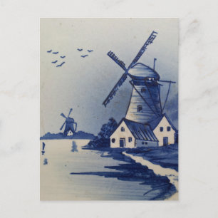 Postal Molino de viento azul vintage Delft