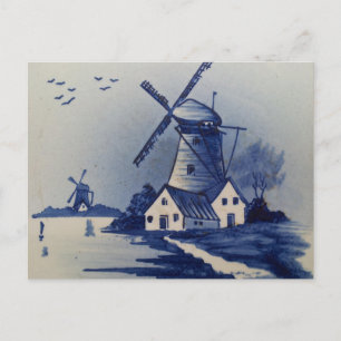 Postal Molino de viento azul vintage Delft
