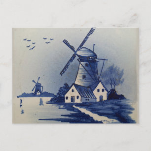 Postal Molino de viento azul vintage Delft