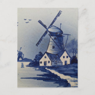 Postal Molino de viento azul vintage Delft