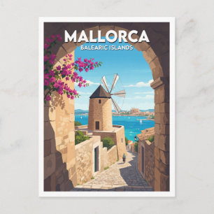 Postal Molino de viento de Es Jonquet con vista a la bahí