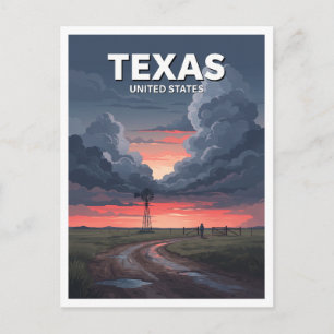 Postal Molino de viento de Texas y tormenta de pradera Ch