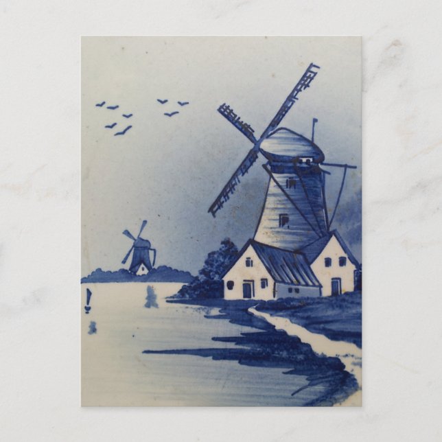 Postal Molino de viento Delft azul vintage (Anverso)