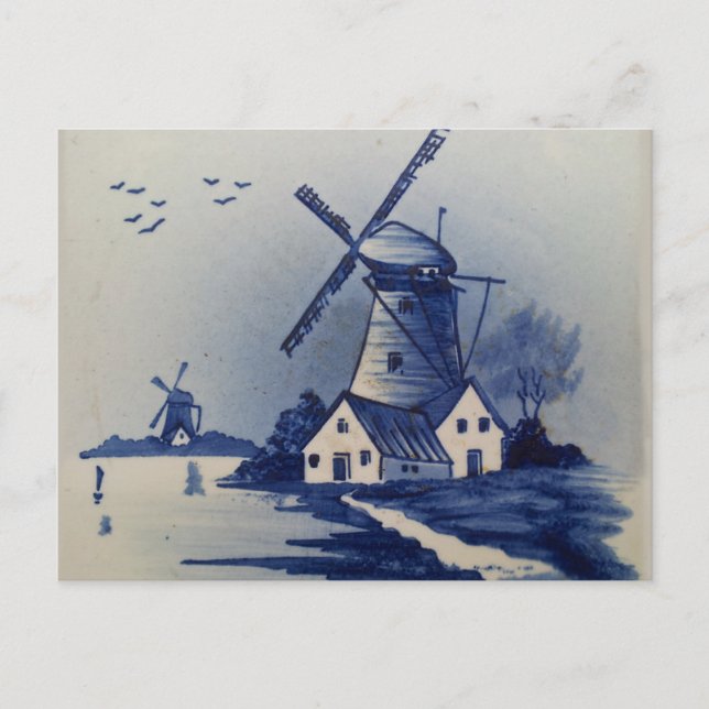 Postal Molino de viento Delft azul vintage (Anverso)