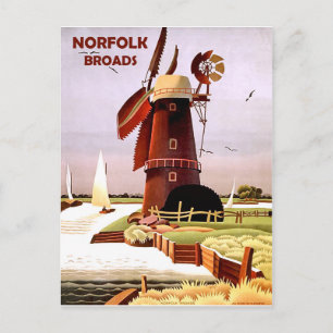 Postal Molino de viento en la costa de Norfolk Broads, vi