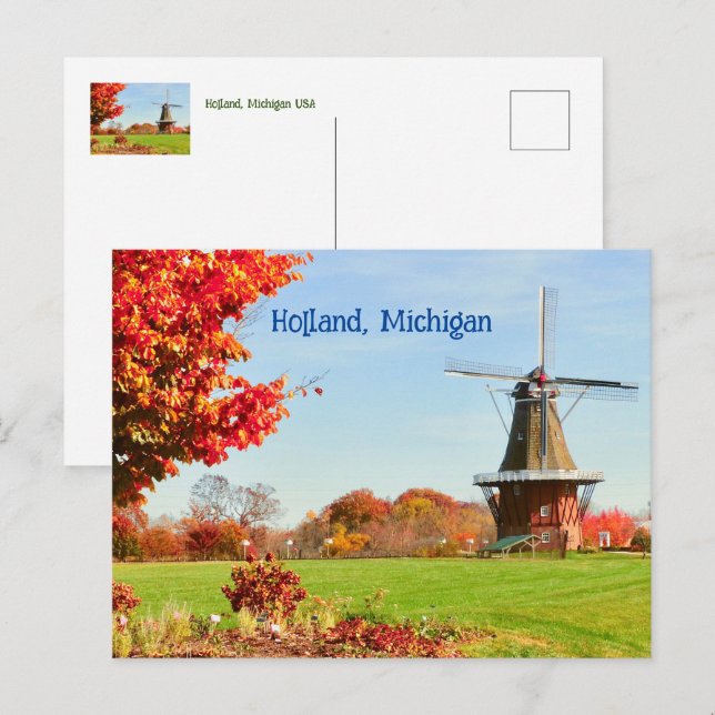 POSTAL MOLINO DE VIENTO, HOLANDA, MICHIGAN EE. UU. (Anverso / Reverso)