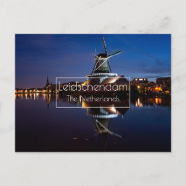 Postal Molino de viento Leidschendam con reflexión noctur