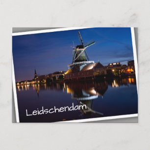 Postal Molino de viento Leidschendam con reflexión noctur