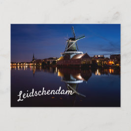 Postal Molino de viento Leidschendam con reflexión noctur