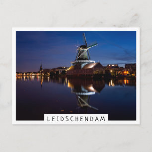 Postal Molino de viento Leidschendam con reflexión noctur