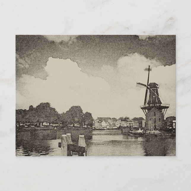 Postal Molino de viento negro, Haarlem, Países Bajos (Anverso)