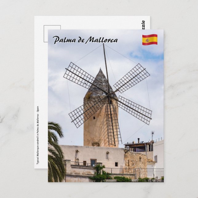 Postal Molino de viento tradicional en Palma de Mallorca  (Anverso / Reverso)