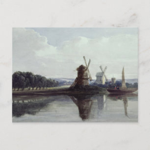 Postal Molinos de viento a orillas de un río, siglo XIX