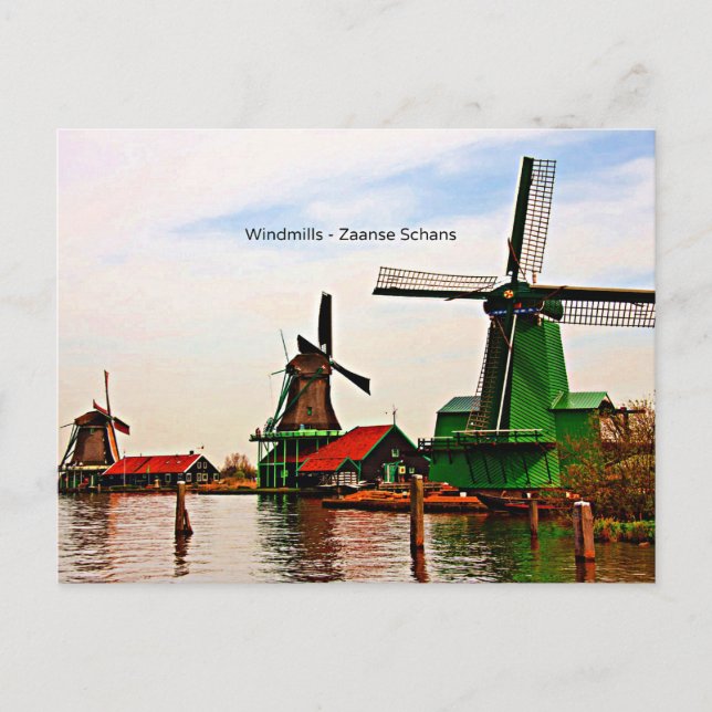 Postal Molinos de viento holandeses, Zaanse Schans, Holan (Anverso)